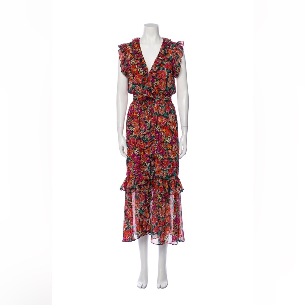 Misa Los Angeles xs midi floral ruffle dress